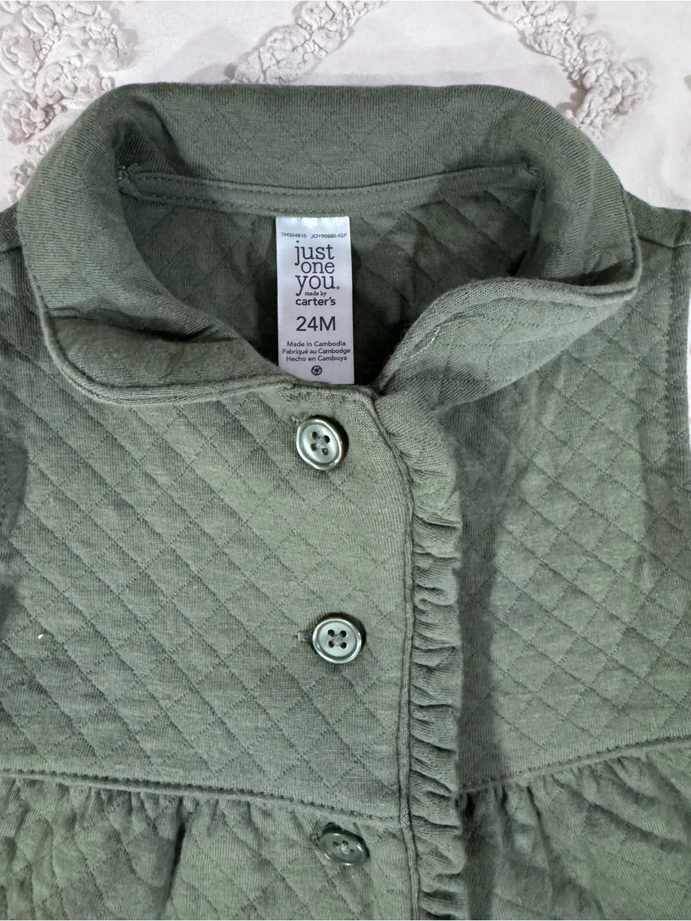 Carter's Quilted Olive Green Toddler Ruffle-Trim Vest
